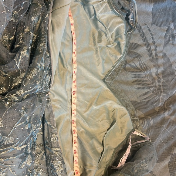 Brand new Mac Duggal dress. Seafoam bluish green, long sleeves. - Picture 16 of 16